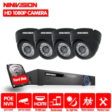 NINIVISION 4CH 1080 P Сеть POE NVR комплект CCTV система безопасности 2.0MP ip-камера внутренняя ИК камера ночного наблюдения система 2 ТБ HDD