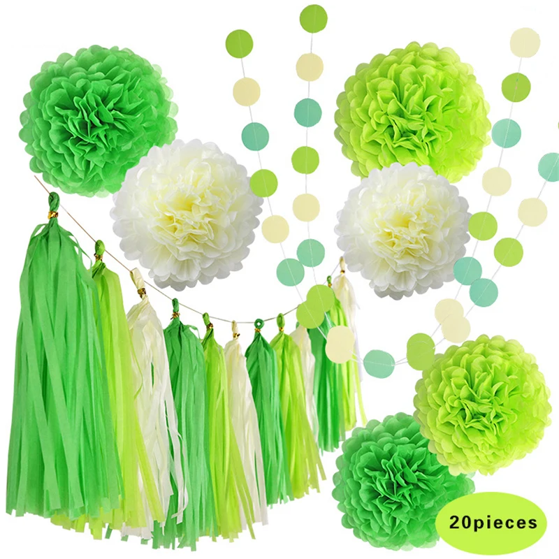 

HAOCHU 20pcs Green Series Paper Flowers Kissing Ball Wedding Home Birthday Car Decoration Strings Garland Tissue Paper Pom Poms
