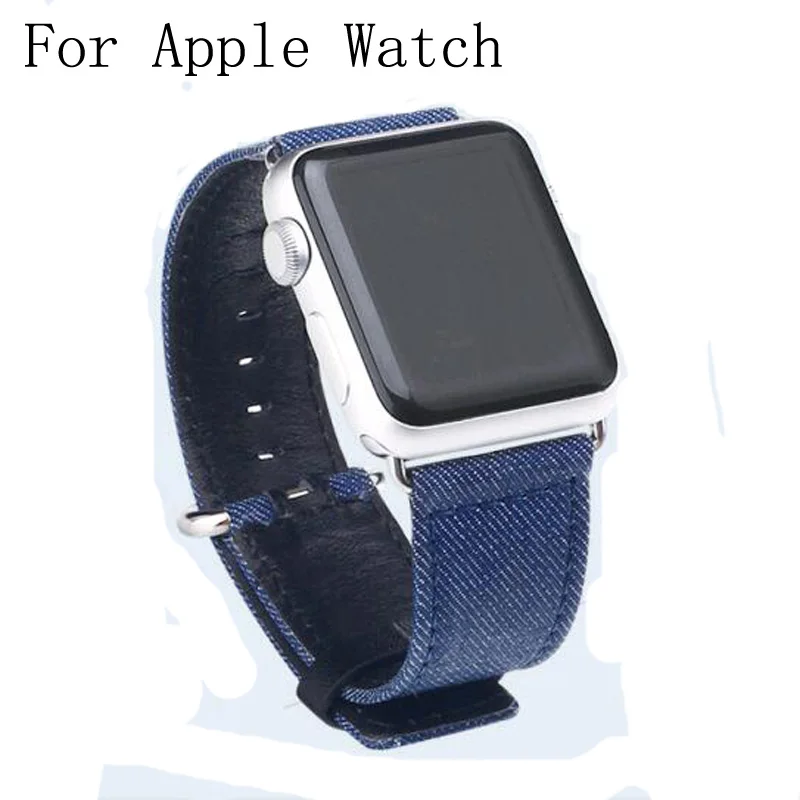 Special Design Blue Cowboy Canvas Leather Correas Bracelet Apple Watch Strap 42mm 38mm For Iwatch With