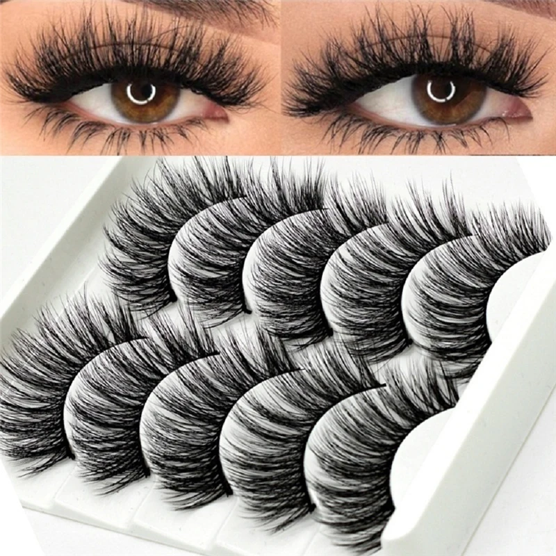 cheap 5 Pairs Multipack 5D Soft Mink Hair False Eyelashes Handmade Wispy Fluffy Long Lashes Nature Eye Makeup Tools Faux Eye Lashes