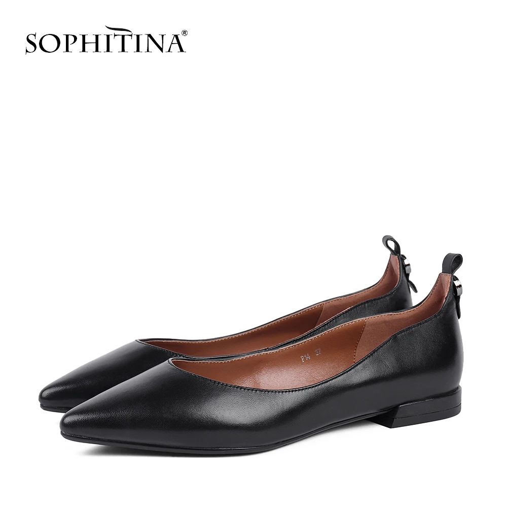 Sophitina Flats Shoes Women Handmade Pointed Toe Slip On Career Flats 2019 Autumn Black Patent Leather Shallow Lady Shoes P14