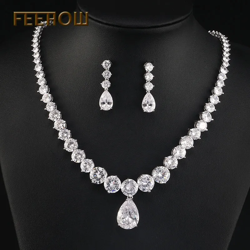 FEEHOW изысканный белый золотой цветок висячие украшения маркиза и слеза