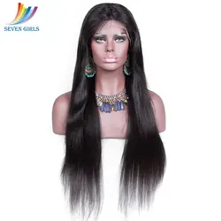 Sevengirls 4*4 закрытие Синтетические волосы на кружеве человеческих волос парики Glueless прямо натуральный Цвет Малайзии предварительно сорвал