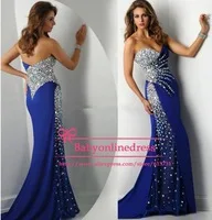 Fashion 2014 New Sweetheart Mermaid Floor Length Satin Long Evening Dress Royal Blue Rhinestone Prom Dresses With Crystal