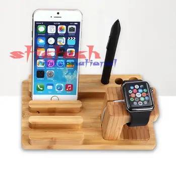 

by dhl or ems 20 pieces 100% Natural Bamboo Wood Charge Multi-Function Station Charging Dock Cradle Stand Holders