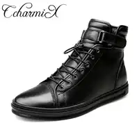 CcharmiX ของแท้หนังฤดูใบไม้ร่วงฤดูหนาวรองเท้าบุรุษ 2018 คุณภาพสูง Lace Up Boots รองเท้าผู้ชายกันน้ำสีดำหนังข้อเท้ารองเท้าบูท