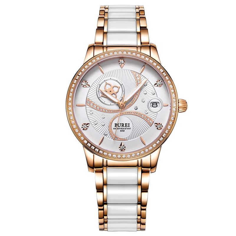 BUREI Brand Luminous Display Waterproof Romantic And Elegant Female Form Women Automatic Self Wind Watch
