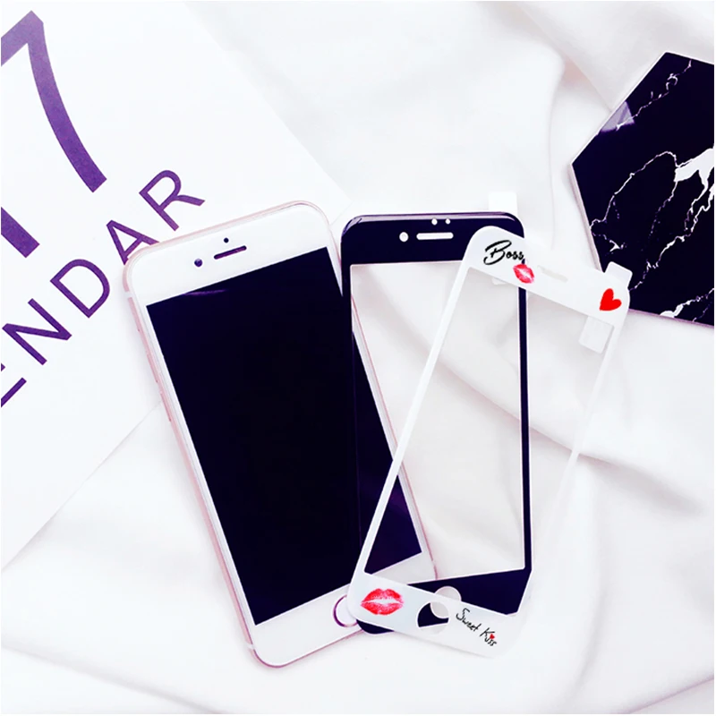 

Diffrbeauty Cartoon Cute Unicorn Diamond Cat Crown White Black Screen Protector Tempered Glass For iPhone 6 6s Plus 7 8 Plus