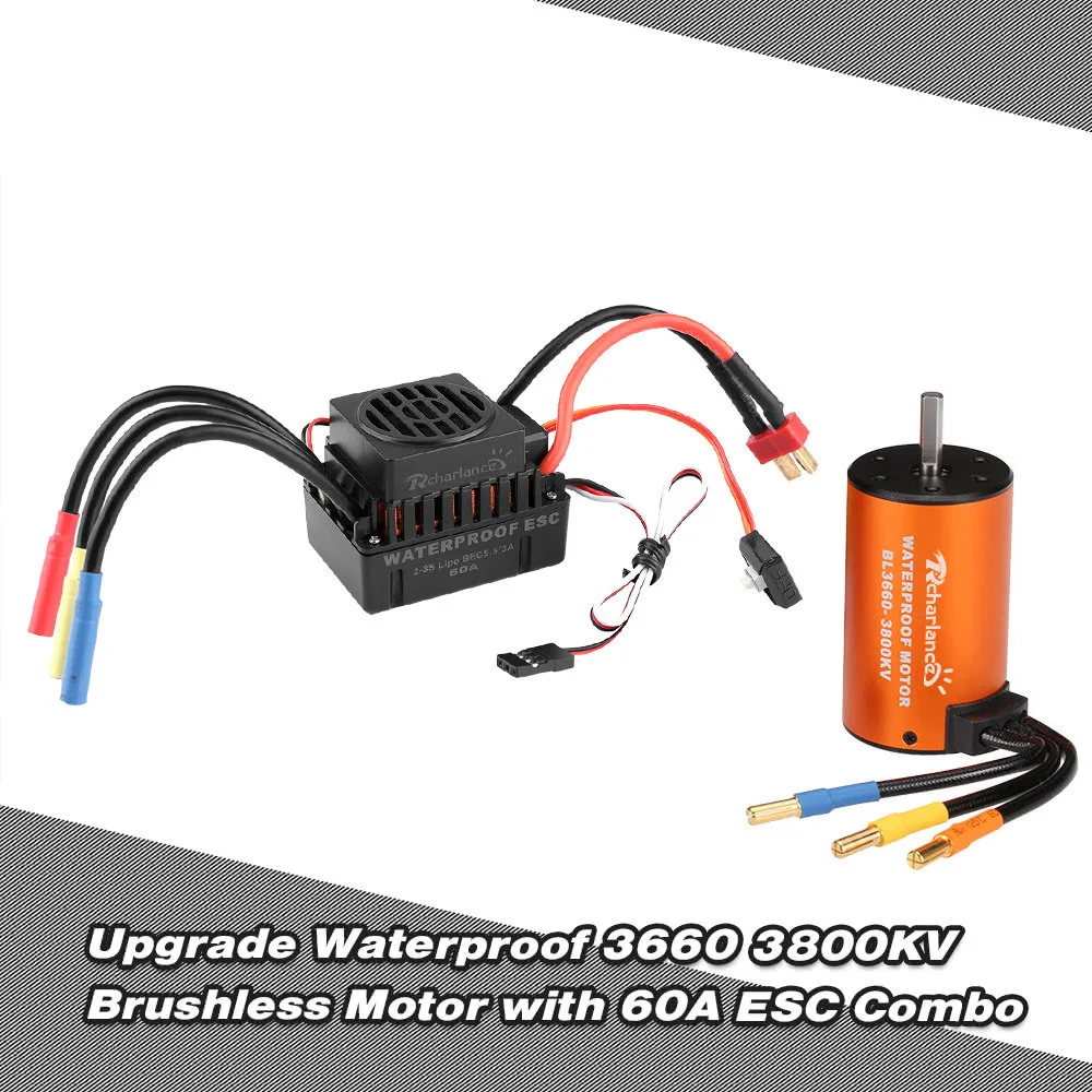 

Waterproof ESC 60A + 3660 3800KV Metal Waterproof Brushless Motor Combo Set for 1/10 RC Car Parts