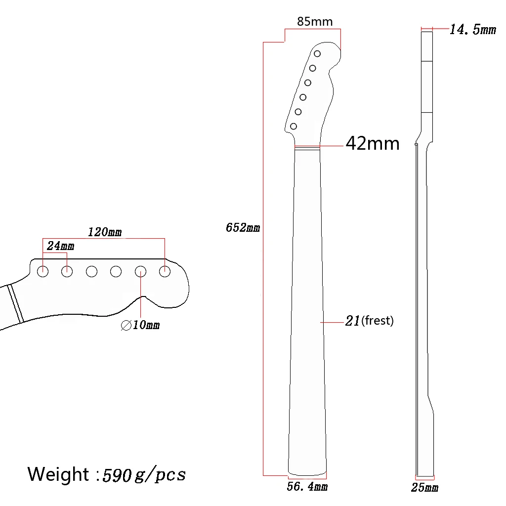 21 Fret Tiger Flame Maple Guitar Neck Replacement Part for Telecaster Electric Guitar Luthier w/ Dots Natural Glossy DIY