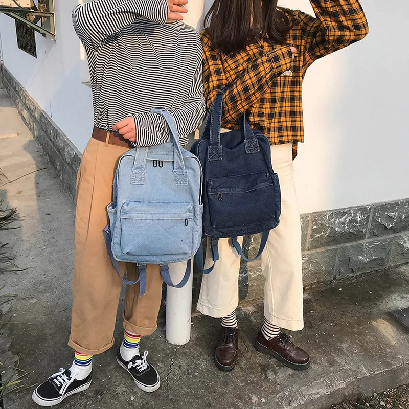 Janespri Women Vintage Washed Denim Jean Backpack Girls Fashion Multifunctional Travel Shoulder Bags Big Campus Mochilas Bolsa  (50)