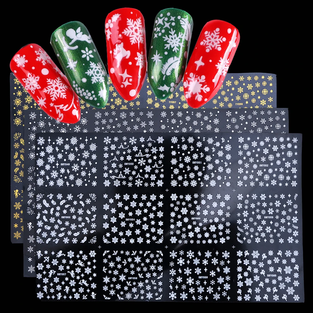 12/36 дизайнов/Набор наклеек для дизайна ногтей, наклейки снежинки, Рождественские 3D слайдеры, Переводные зимние наклейки для украшения ногтей