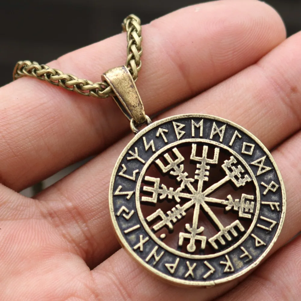 DropshippingViking исландский Vegvisir шлем ужас в руническом круге кулон Vegvisir Viking компас Рунический амулет колье ожерелье