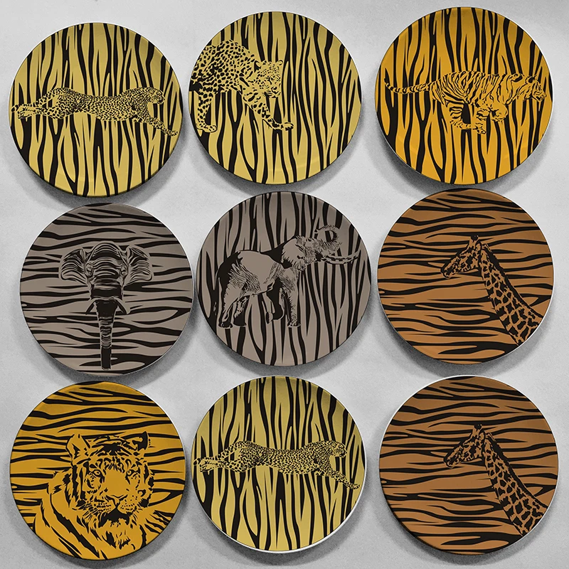 

Africa Wild Animal Giraffe Tiger Eopard Stripe Painting Wall Hanging Plate Home Furnishing Decorative Ceramic Craft Plates