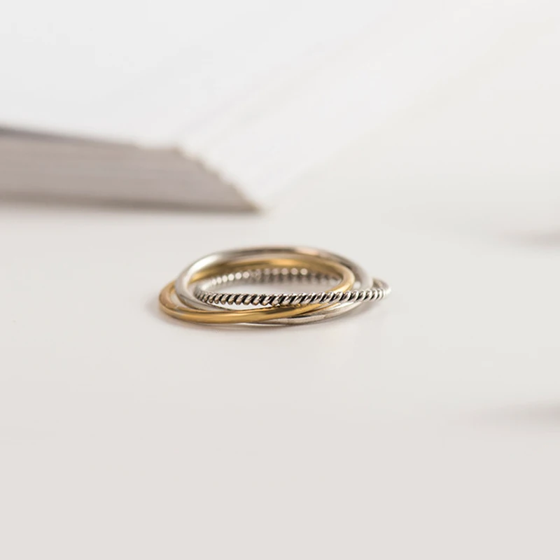 SHANICE, 925 пробы, серебряное кольцо, три слоя, простое, плетеное, переплетенное, среднее кольцо, открытое, Тройное кольцо для женщин, ювелирное изделие, тайское серебро