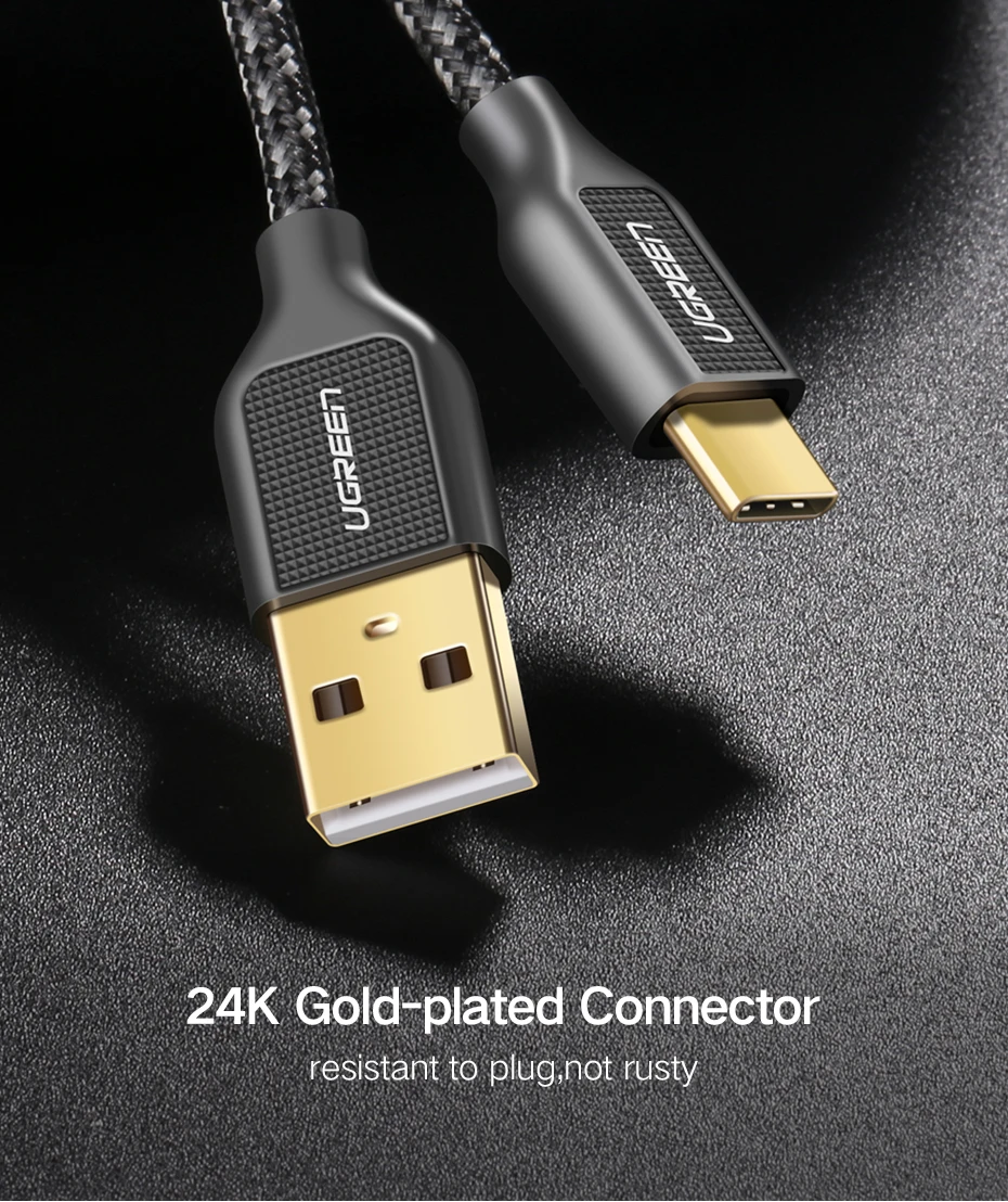 Ugreen нейлоновый USB C кабель 3A Быстрая зарядка цинковый сплав usb type C кабель для samsung S9 S8 Plus huawei mate 20 Pro usb type-C кабель