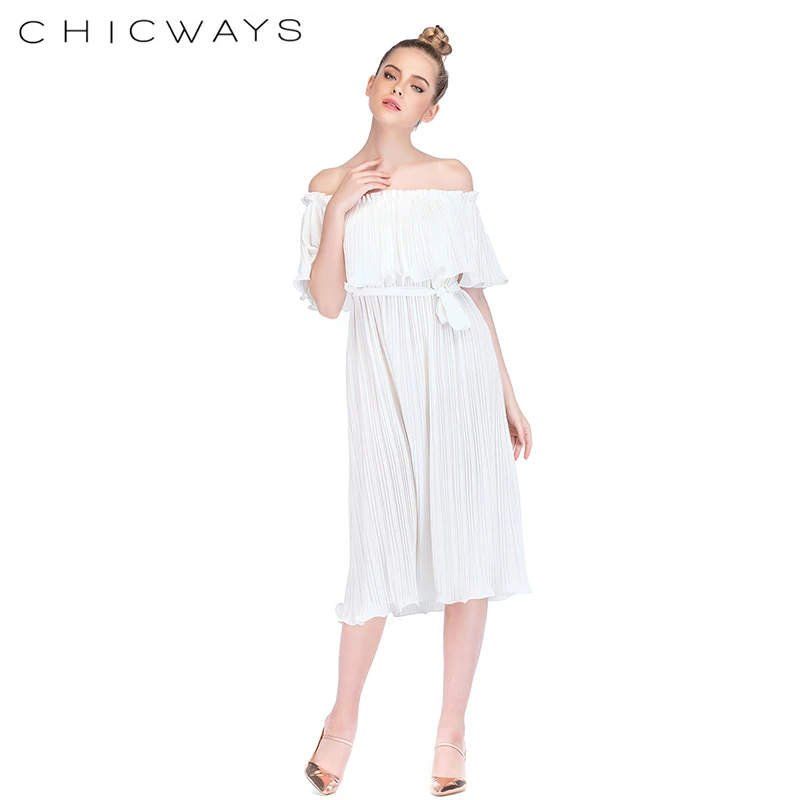 Chicways летнее однотонное Плиссированное женское платье повседневное с открытыми