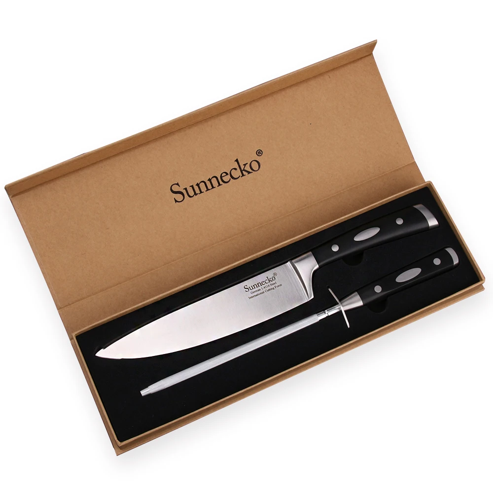 

Sunnecko 2PCS Kitchen Knife Set 8.5" Chef Knife and Sharpener Gift Box Packaging Cooking Tools Chef's Present Meat Slicing