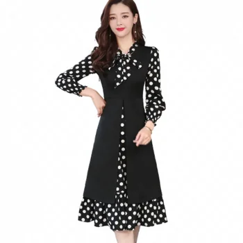 

Plus Size 4xl Dot Patchwork Midi Dress Vestidos Office Lady Fashion The Dress Vestido De Festa Ukraine Goddess Women's Dresses