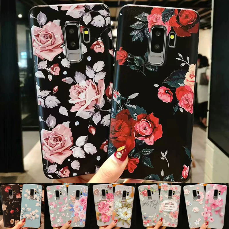 

Girly Silicon Rose Floral Phone Case For Samsung Galaxy S9 Case 3D Relief Floral Cover For Samsung Galaxy S9 Plus S8 Plus Note 9