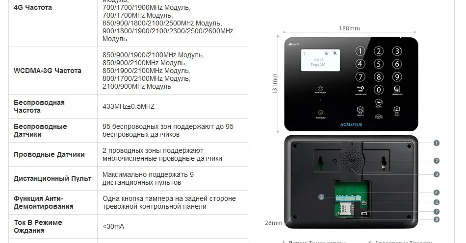 HOMSECUR Беспроводной и проводной 4G/3G/GSM LCD Домашняя сигнализация Система с тревожной кнопкой