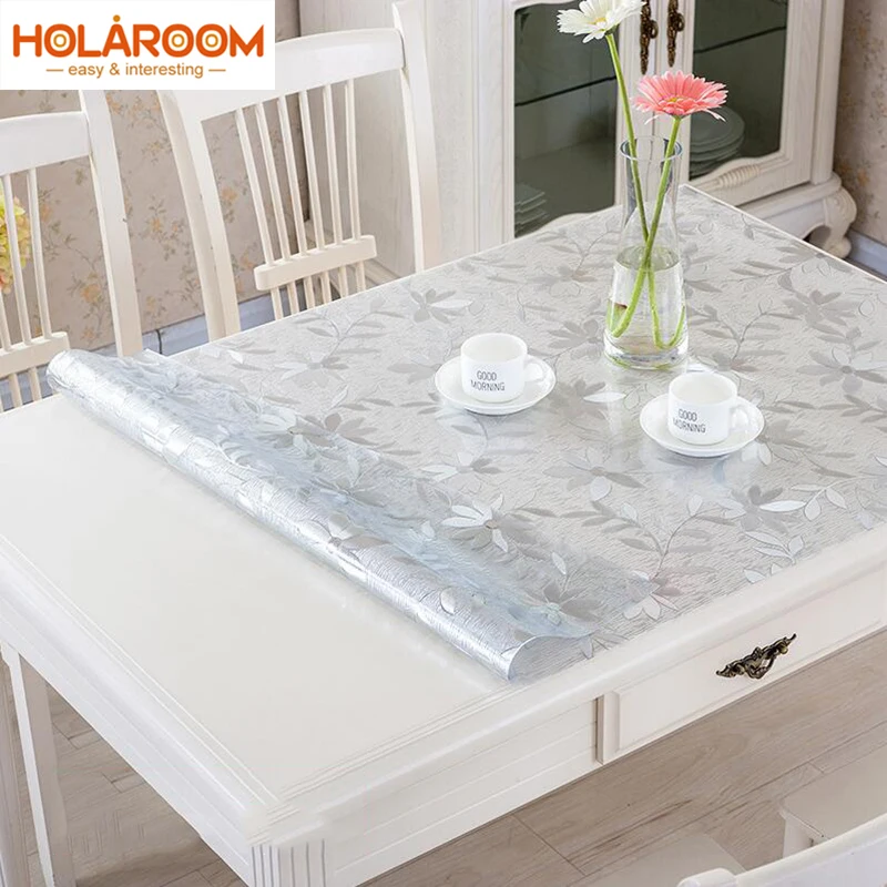 Floral Dot Soft Glass Tablecloth Color Pvc Crystal Plate Dining Table