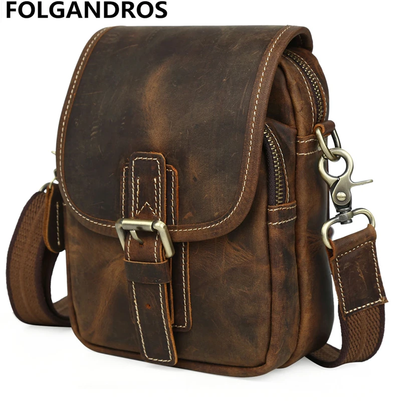

2018 Fashion Brand Vintage Genuine Cow Leather Messenger Crossbody Bag Men Designer Satchel for Cell Phone Mini Shoulder Bag
