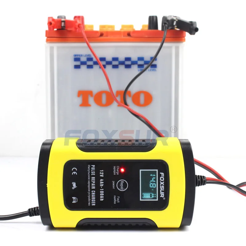  FOXSUR 12V 5A Pulse Repair Charger with LCD Display Motorcycle & Car Battery Charger 12V AGM GEL WE