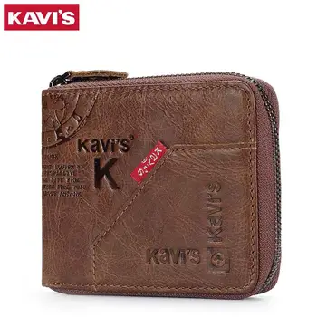 

KAVIS Genuine Leather Wallet Men Coin Purse Male Cuzdan Small Walet Portomonee Rfid Zipper PORTFOLIO Magic Perse Card Holder Bag