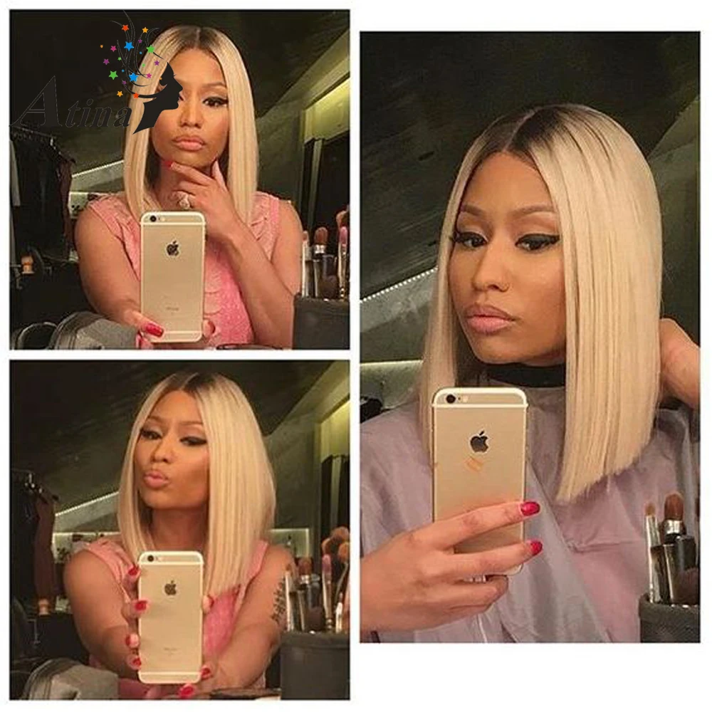 

1b 613 Blonde Glueless Lace Front Human Hair Bob Wigs with Baby Hair Ombre Lace Wig Pre Plucked Short Wigs for Black Women Atina