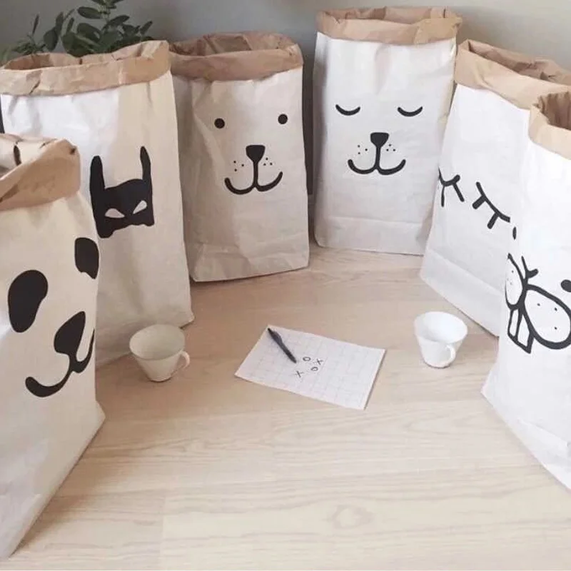 

2018 Practical Kawaii Heavy Kraft Paper Storage Bag For Sundries Durable Useful Toy Organizer Eco-Friendly Home Decor Kid Gift