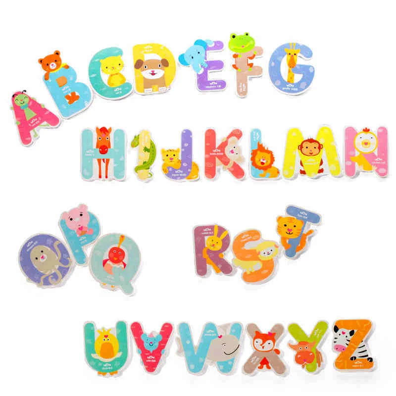 Children 3D Magnetic Puzzles Jigsaw Wooden Toys Animal Alphabet Early Education  Toys Name Affixed To Animal Modeling Letters