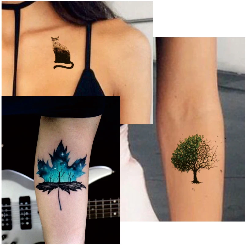 T1806 1 ピース幾何マップ一時的な Armtattoo と星空 クマ カエデの葉 木 電球猫パターンボディペイント入れ墨 Body Paint Tattoo Pattern Tattoostattoo Tattoo Aliexpress