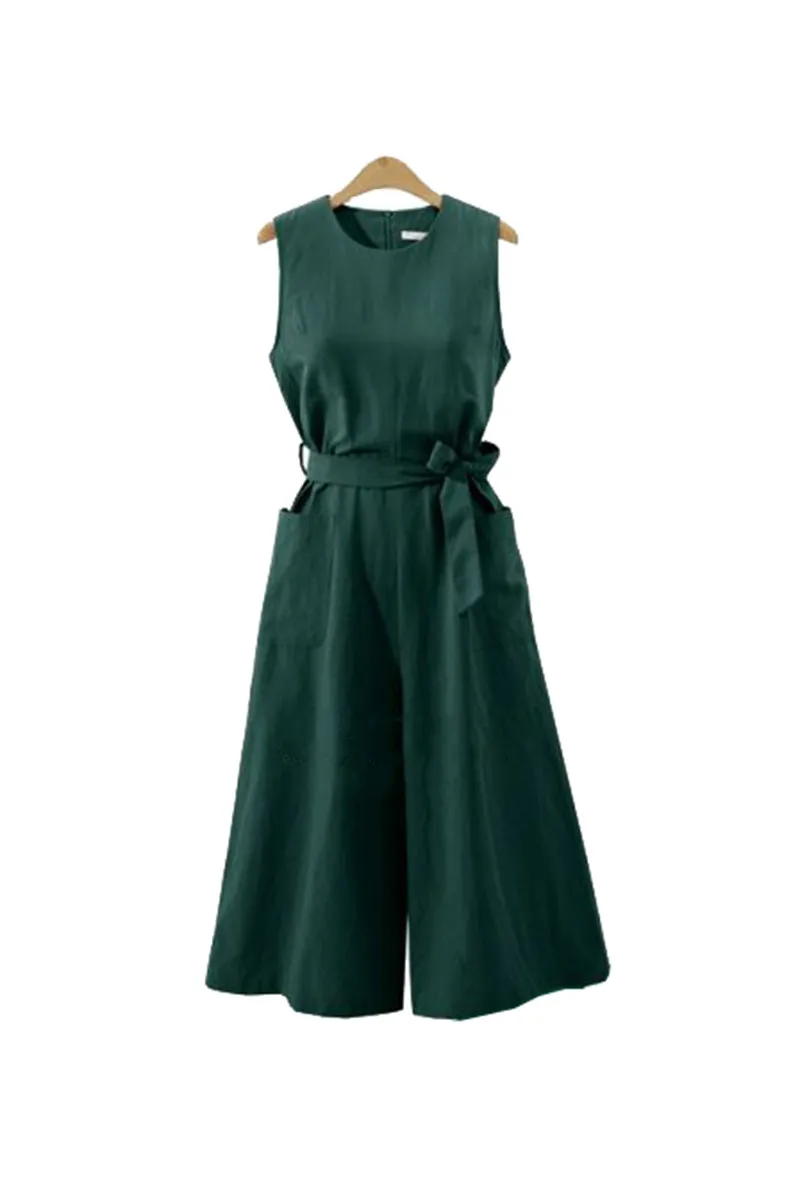 2018 Summer Solid Waist Belt Playsuits Elegant Sleeveless Women