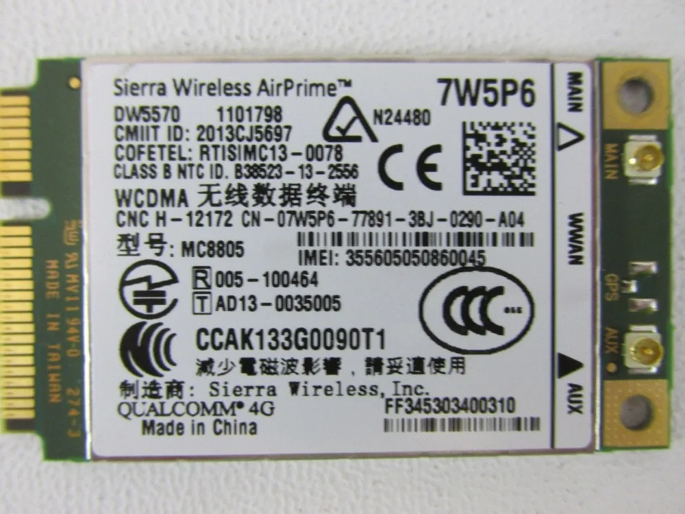 Карта для Sierra 4G WWAN HSPA + Мобильная широкополосная мини-карта DW5570 D P/N: 7W5P6 MC8805 Dell E5440 |