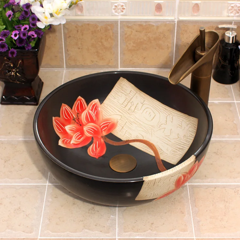 Europe style luxury bathroom vanities chinese Jingdezhen Art Counter Top ceramic indoor wash basin (5)