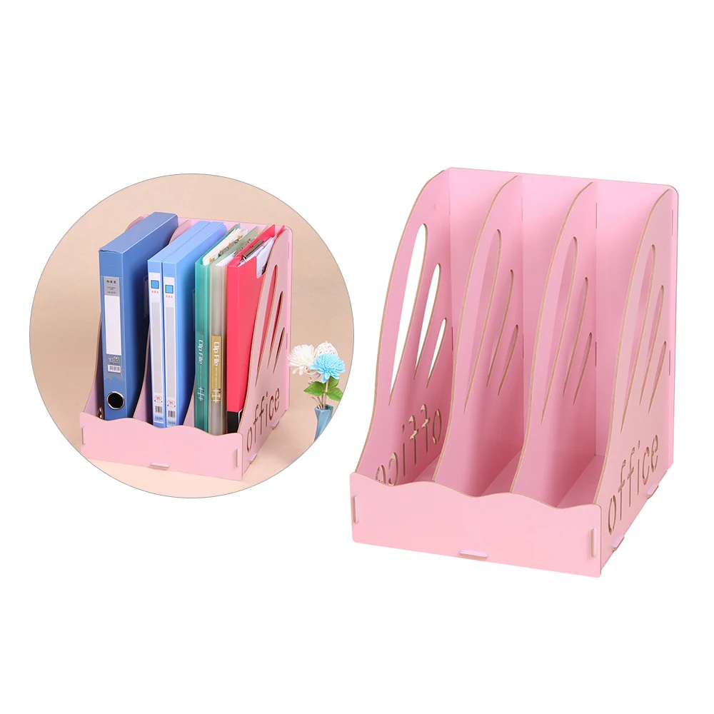 

Wood Desktop File Organizer Document Folder Holder 3 Upright Sections for Office School Students