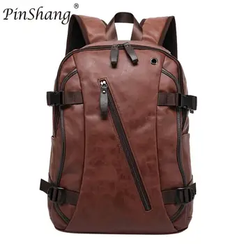 

PinShang man PU leather backpack leisure bag, traveler school student laptop trip hot new ZK28