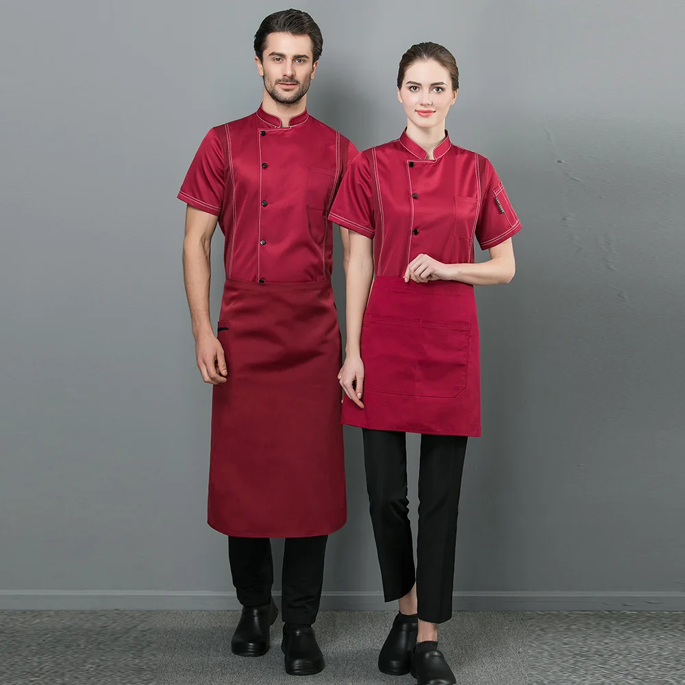 sanxiaxin Service chef uniform short sleeved restaurant hotel catering chef Work shirt Kitchen Chef Jacket work clothes unisex