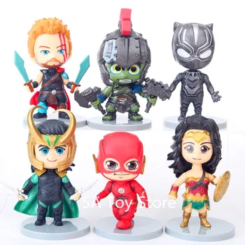 

6pcs/lot Avengers Hulk Thor Loki Wonder Woman The Flash Black Panther Superheroes PVC Action Figure Model Toy