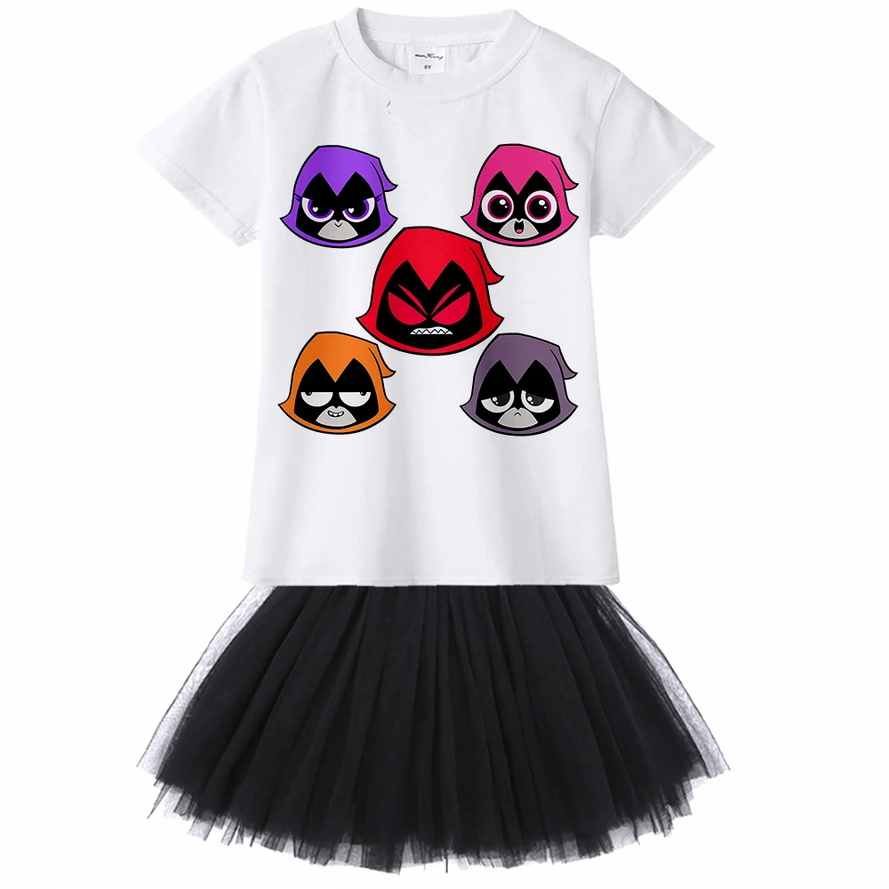 

1Yto12Y Cartoon Teen Titans Go Kids Girl Dress Summer Children Tutu Dress White Tee Black Dress Toddler Baby Girl Summer Clothes