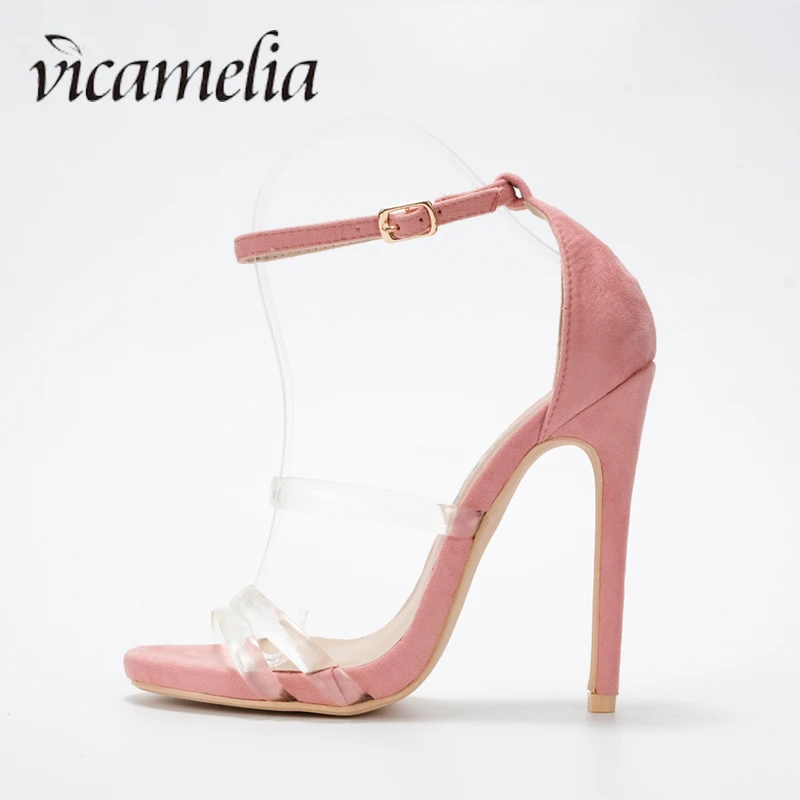 Vicamelia 2019 شفافة أناقة المرأة الصنادل رقيقة عالية الكعب مثير حزب الزفاف أحذية الصيف سيدة زقزقة اصبع القدم Soild الصنادل 563
