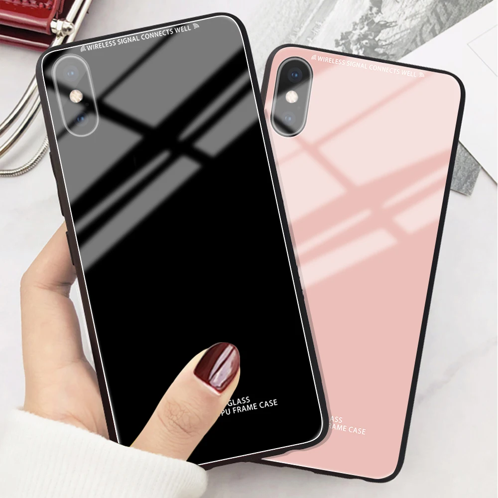 

Case For Samsung A70 A60 A50 A40 A30 A10 Tempered Glass Back Case For iPhone X XR XS Max 7 8 6 6S Plus Soft Silicone Edge Cover