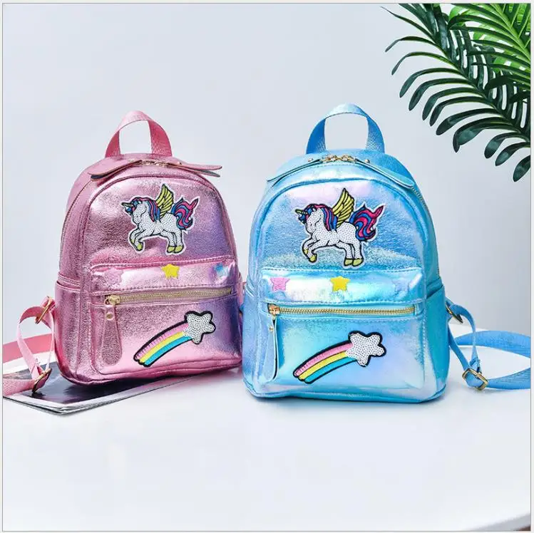 

New 2019 Women Unicorn Leather Backpack Children SchoolBags For Teenager Female Small Shoulder Bag Cute Travel Mini Backpack