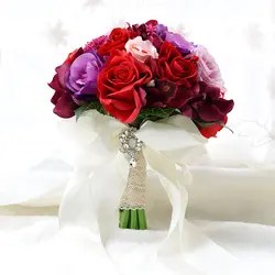 H & S свадебные красные и фиолетовые Свадебные цветы с лентой свадебный букет для невесты Искусственный Свадебный букет из роз подарок