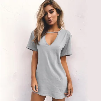 

Summer Sexy V-neck Grey Tee Shirt Short Sleeve Loose Long T-Shirt Wholesale Oversized T Shirt for Girls Women Tops Plus Size 3xl