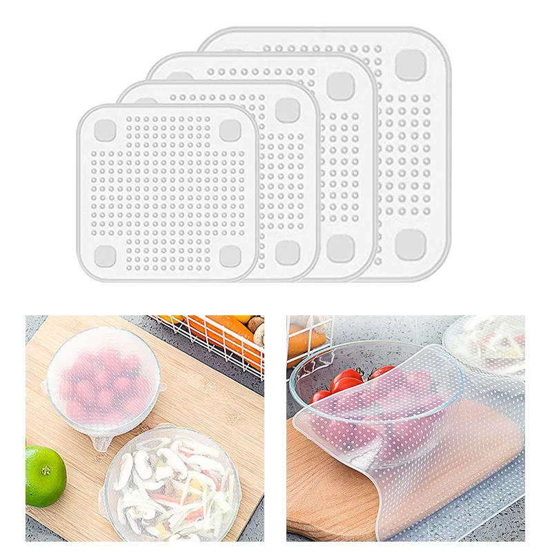 

4pcs/lot Silicone Cover Reusable Silicone stretch lids Multifunctional Silicone Wrap Seal Lid Food Fresh Keeping Kitchen Tool