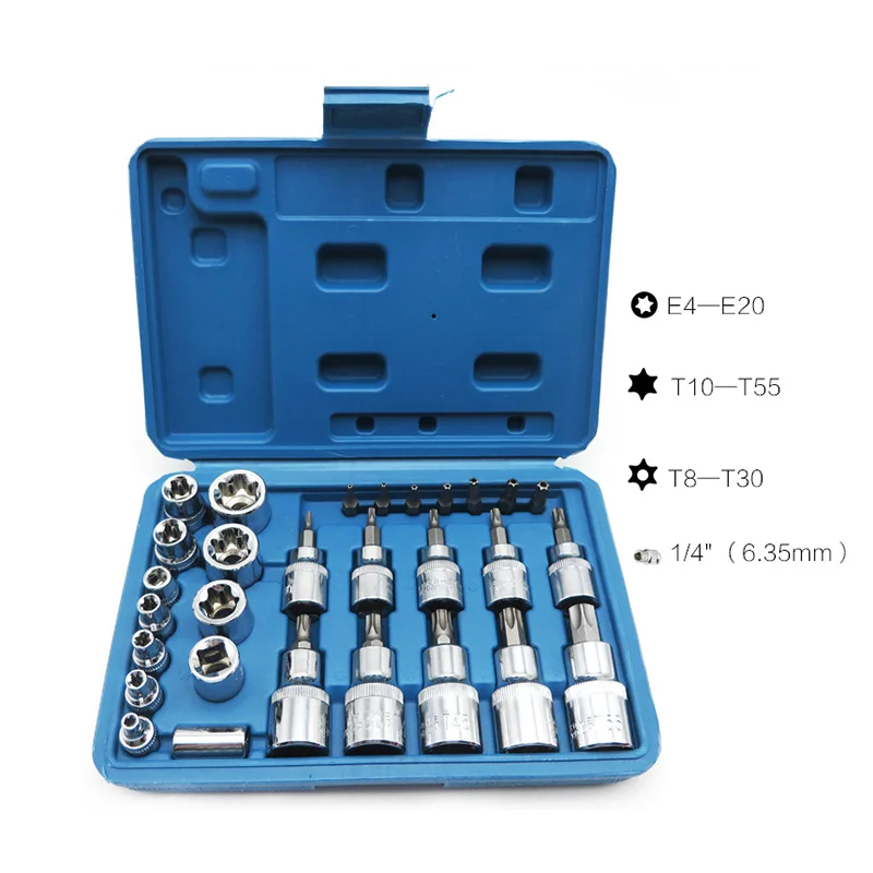 

29PC Torx Star Socket Set Male Female E&T Sockets Wrench With Torx Bit Chrome Vanadium Manufacturing Tools