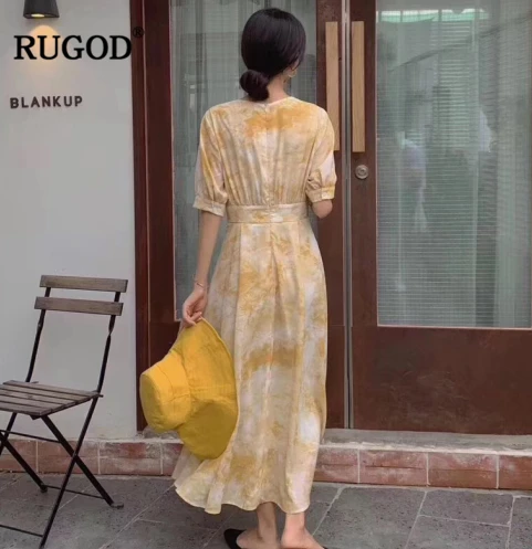 RUGOD 2019 Новое поступление женское платье с О образным вырезом коротким рукавом
