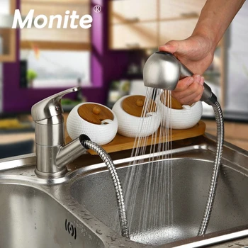 

Monite Nickel Brushed Kitchen faucet Pull Out Mixer Cold and Hot Kitchen Tap Single Hole Deck Mounted Water Mixer Tap